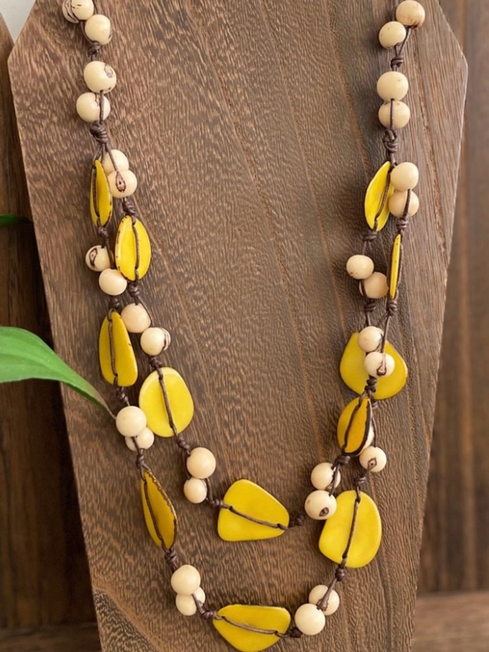 TAGUA & ACAI Necklace Handmade Ecuador Artisan Fair Trade YELLOW TAGUA